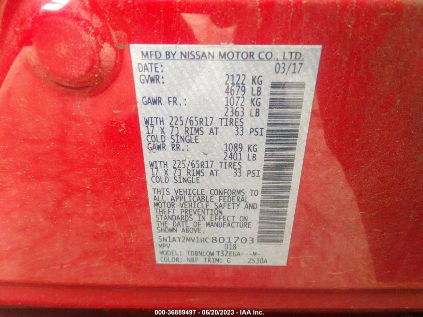 2017 NISSAN ROGUE SV/SL - 5N1AT2MV1HC801703