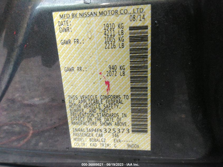 2015 NISSAN ALTIMA 2.5 - 1N4AL3AP4FN325373