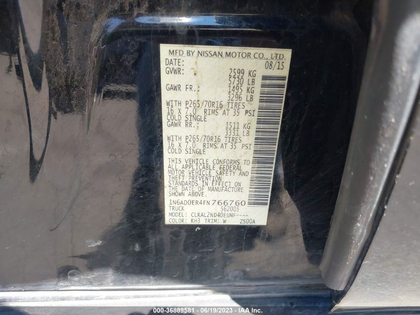 2015 NISSAN FRONTIER SV - 1N6AD0ER4FN766760