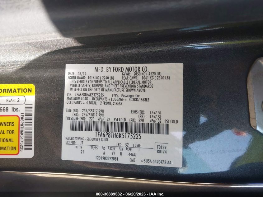 2019 FORD MUSTANG - 1FA6P8TH6K5175225