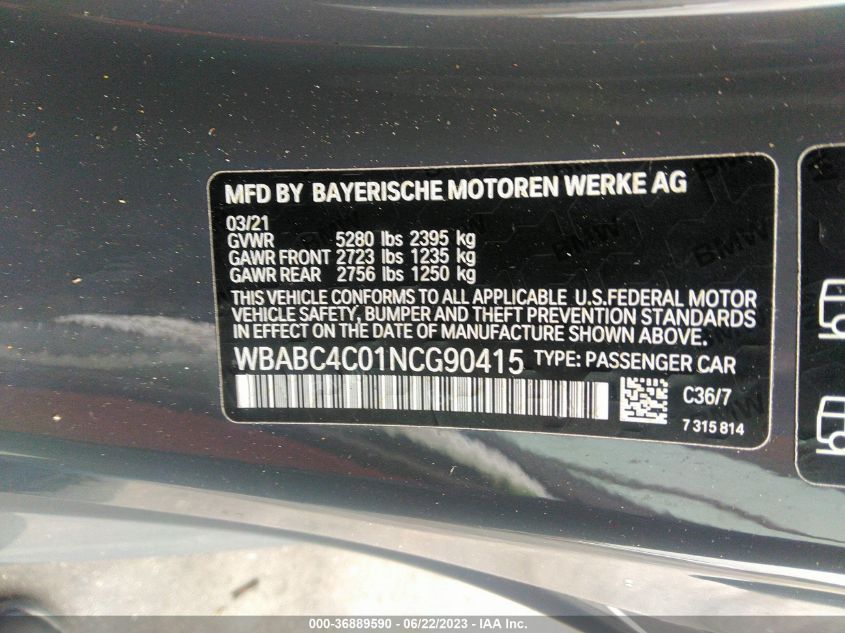 2022 BMW 8 SERIES M850I XDRIVE - WBABC4C01NCG90415
