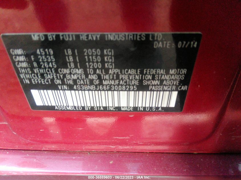 2015 SUBARU LEGACY 2.5I LIMITED - 4S3BNBJ66F3008295