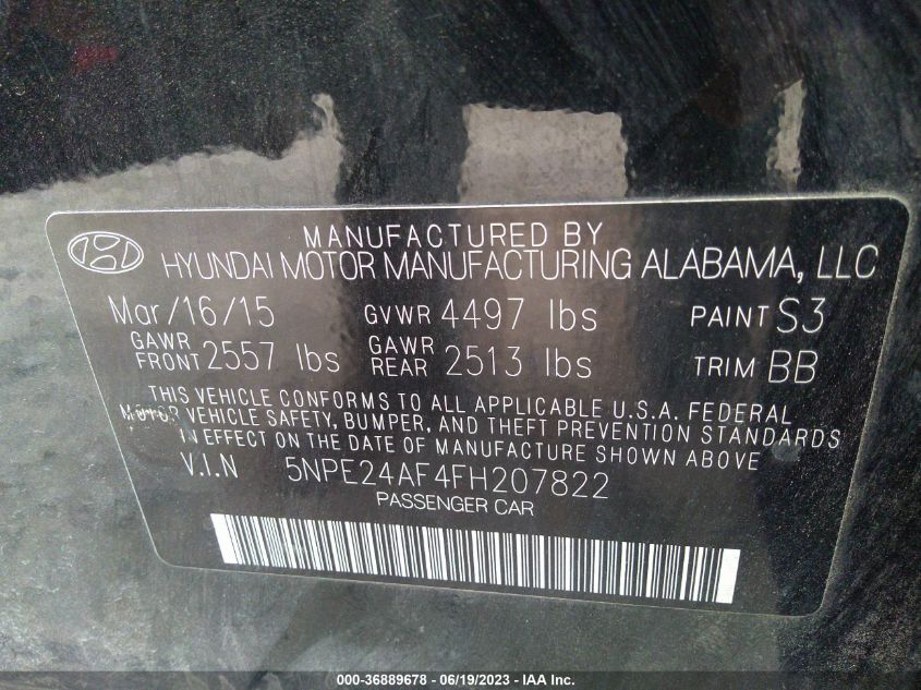 2015 HYUNDAI SONATA SE - 5NPE24AF4FH207822
