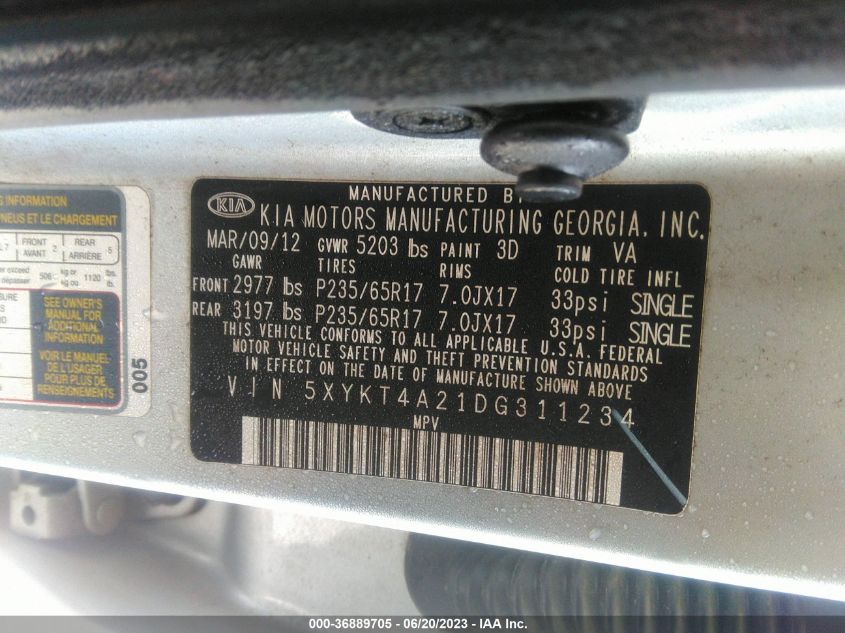 2013 KIA SORENTO LX - 5XYKT4A21DG311234