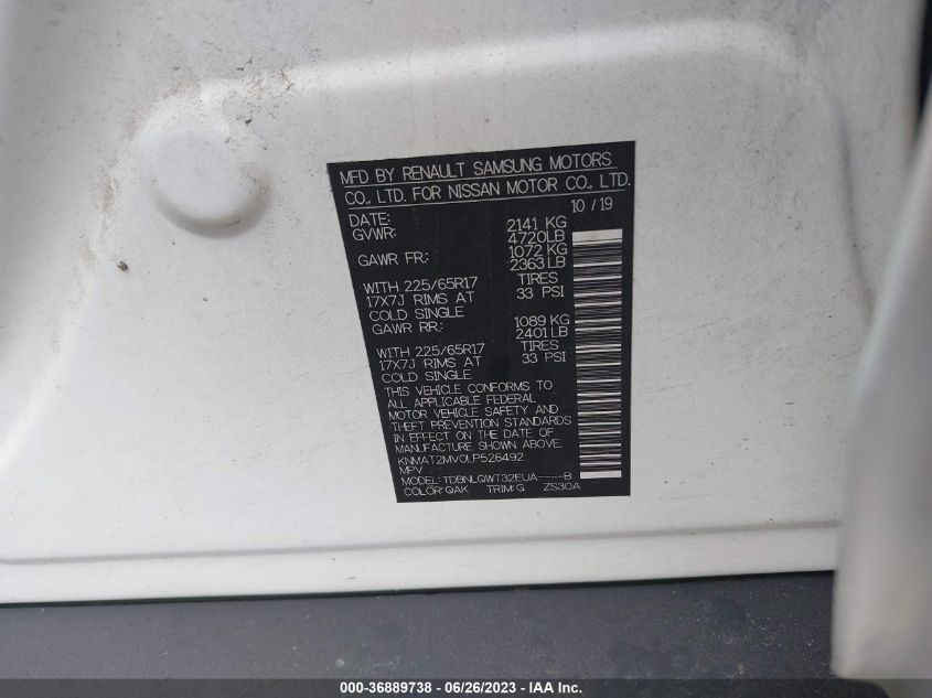 2020 NISSAN ROGUE SV - KNMAT2MV0LP526492