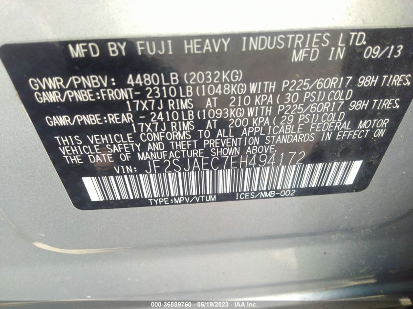 2014 SUBARU FORESTER 2.5I PREMIUM - JF2SJAEC7EH494172