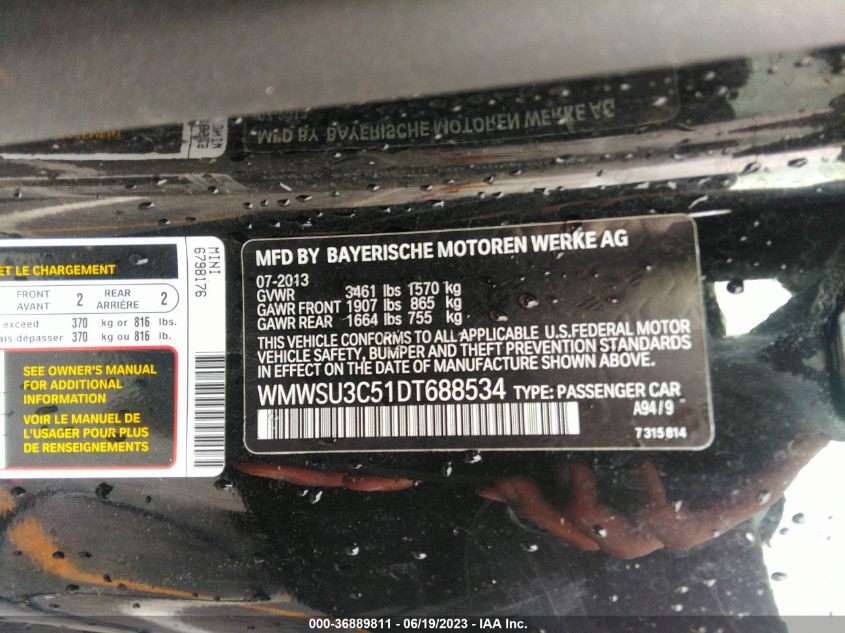 2013 MINI COOPER HARDTOP - WMWSU3C51DT688534