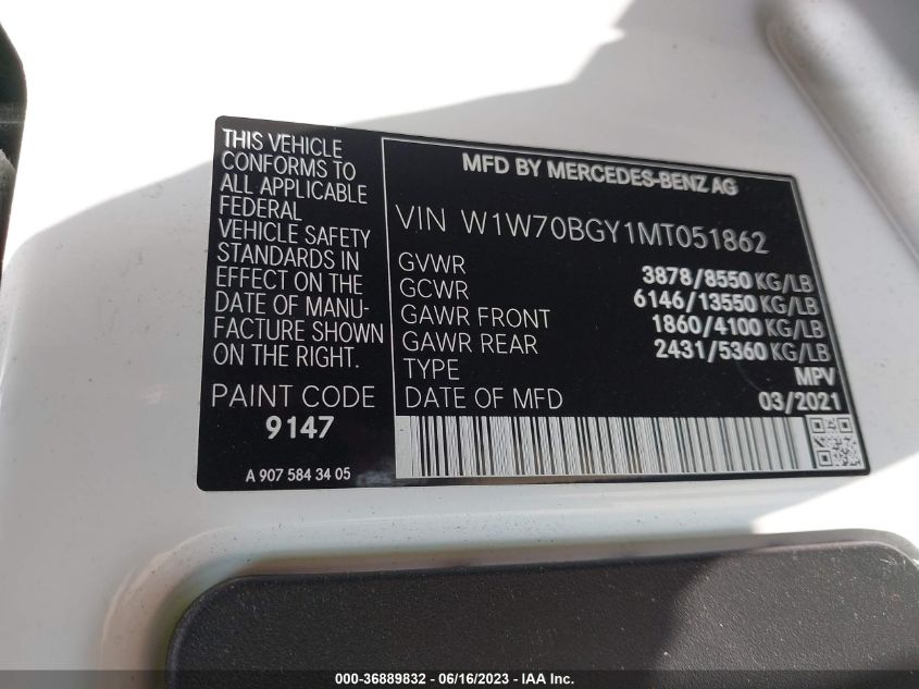 2021 MERCEDES-BENZ SPRINTER CARGO VAN W1W70BGY1MT051862