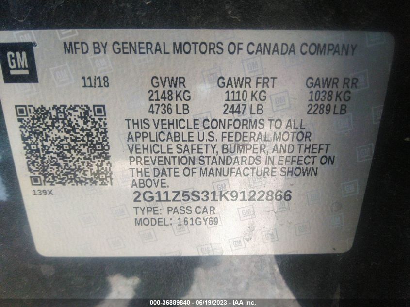 2019 CHEVROLET IMPALA LT - 2G11Z5S31K9122866