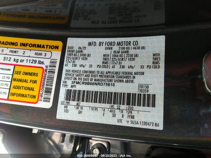 2022 FORD BRONCO SPORT BIG BEND - 3FMCR9B66NRD75810
