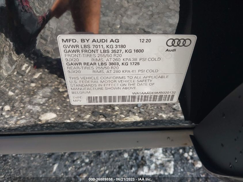2021 AUDI E-TRON PREMIUM - WA1AAAGE9MB020132