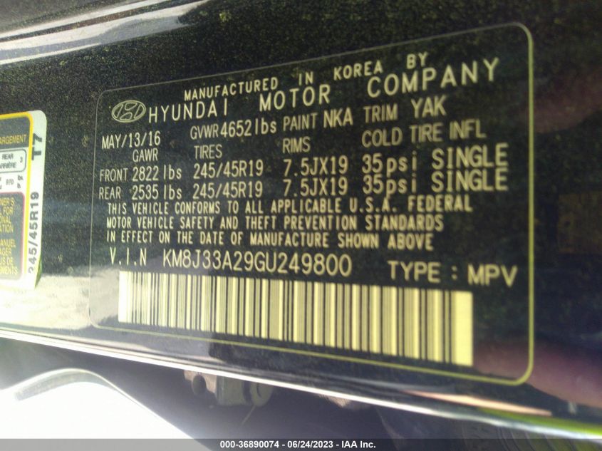 2016 HYUNDAI TUCSON LIMITED/SPORT AND ECO/SE - KM8J33A29GU249800