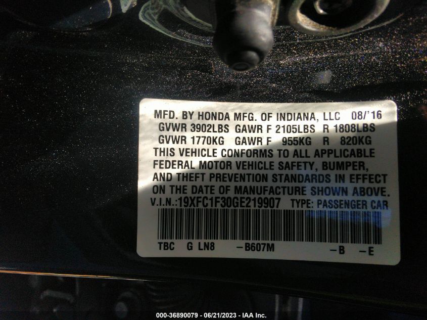 2016 HONDA CIVIC SEDAN EX-T - 19XFC1F30GE219907