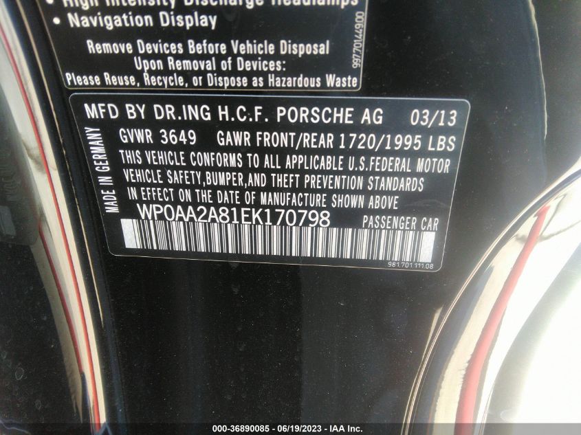 2014 PORSCHE CAYMAN WP0AA2A81EK170798