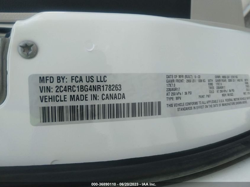 2022 CHRYSLER PACIFICA TOURING L - 2C4RC1BG4NR178263