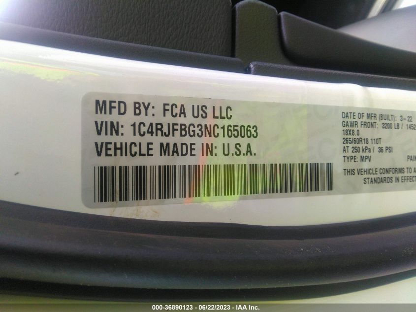 2022 JEEP GRAND CHEROKEE WK LIMITED - 1C4RJFBG3NC165063