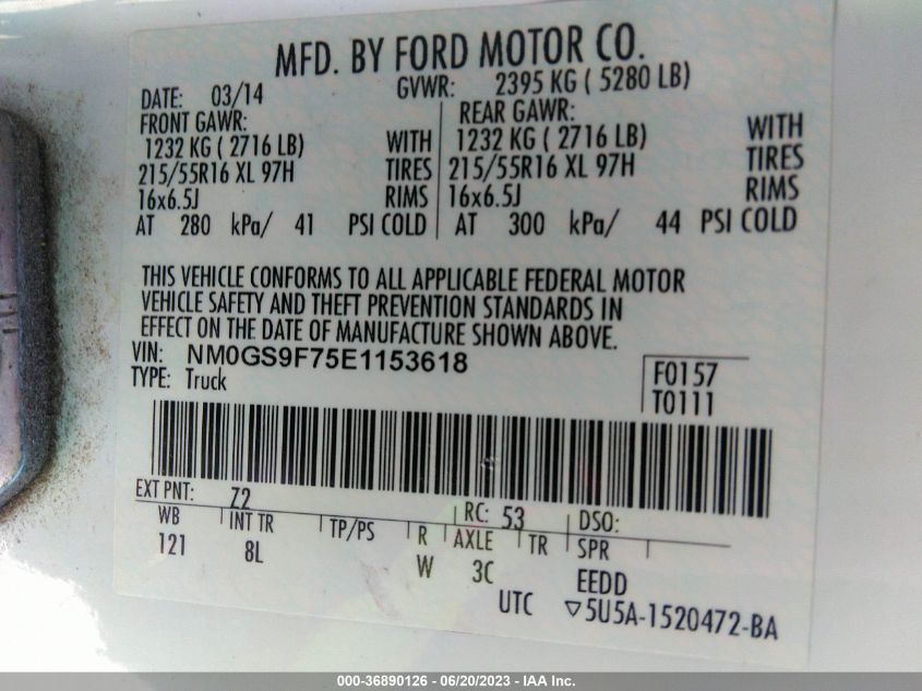 2014 FORD TRANSIT CONNECT WAGON XLT NM0GS9F75E1153618
