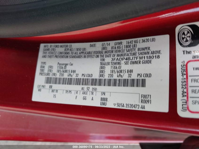 2015 FORD FIESTA SE - 3FADP4BJ7FM118018