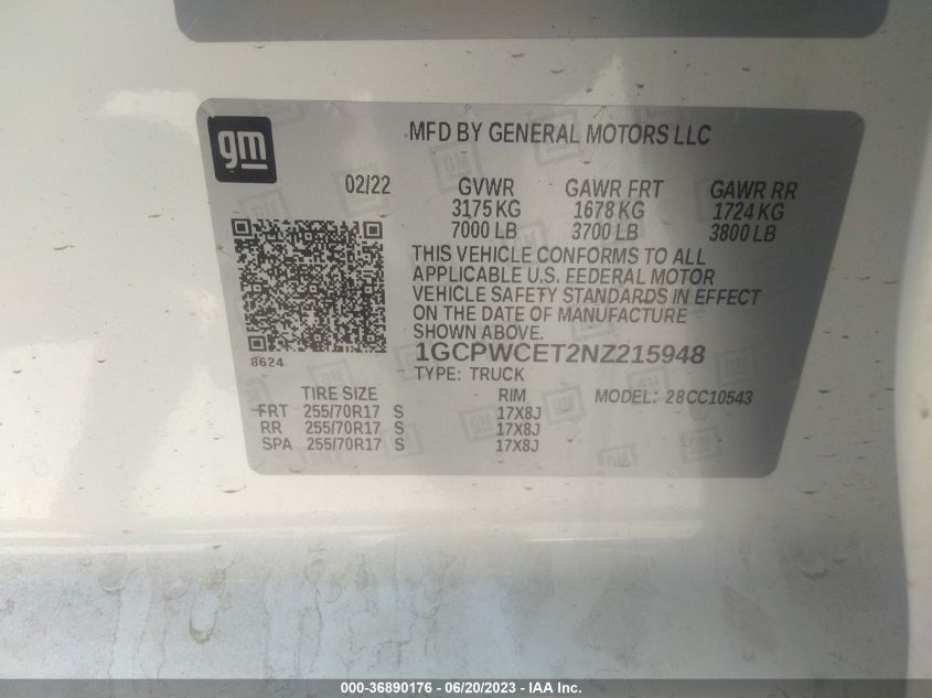 2022 CHEVROLET SILVERADO 1500 LTD LT - 1GCPWCET2NZ215948