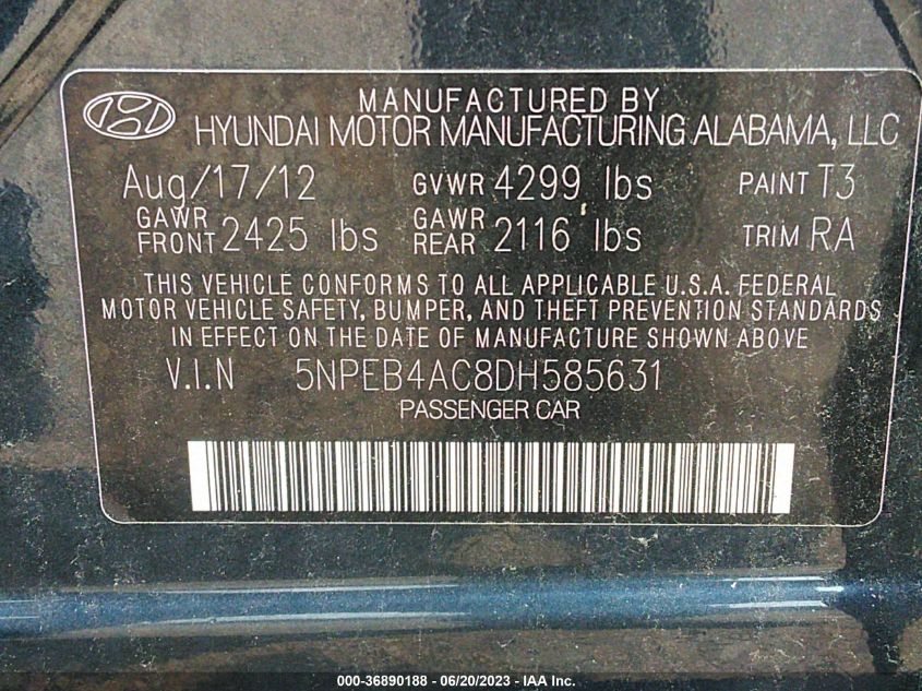 2013 HYUNDAI SONATA GLS - 5NPEB4AC8DH585631