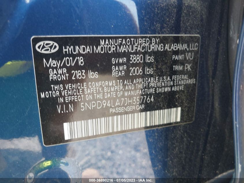 2018 HYUNDAI ELANTRA ECO - 5NPD94LA7JH357764