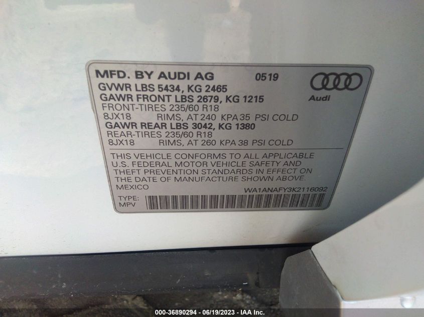 WA1ANAFY3K2116092 Audi Q5 PREMIUM 9