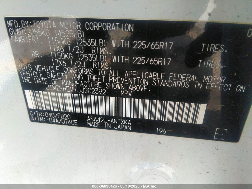 2018 TOYOTA RAV4 LE - JTMZFREV7JJ202392