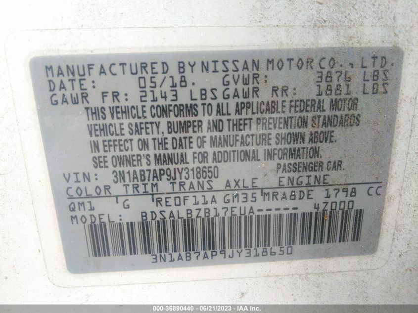 2018 NISSAN SENTRA S - 3N1AB7AP9JY318650