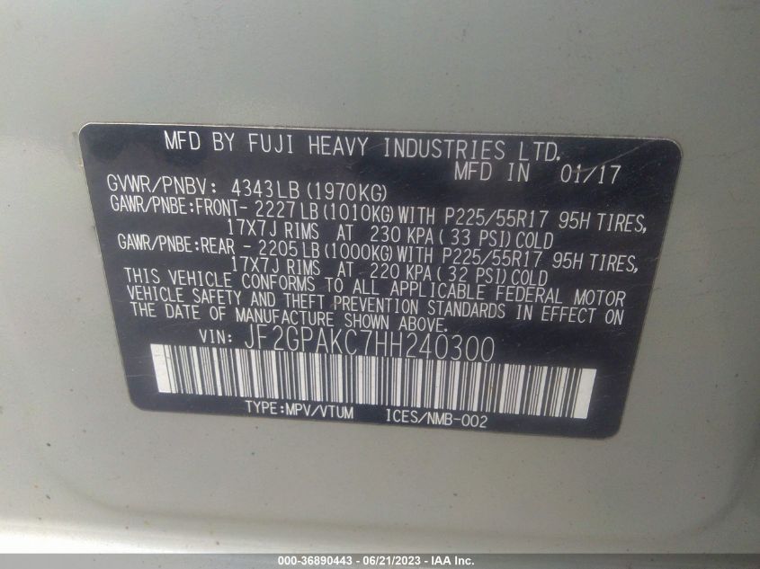 2017 SUBARU CROSSTREK LIMITED - JF2GPAKC7HH240300