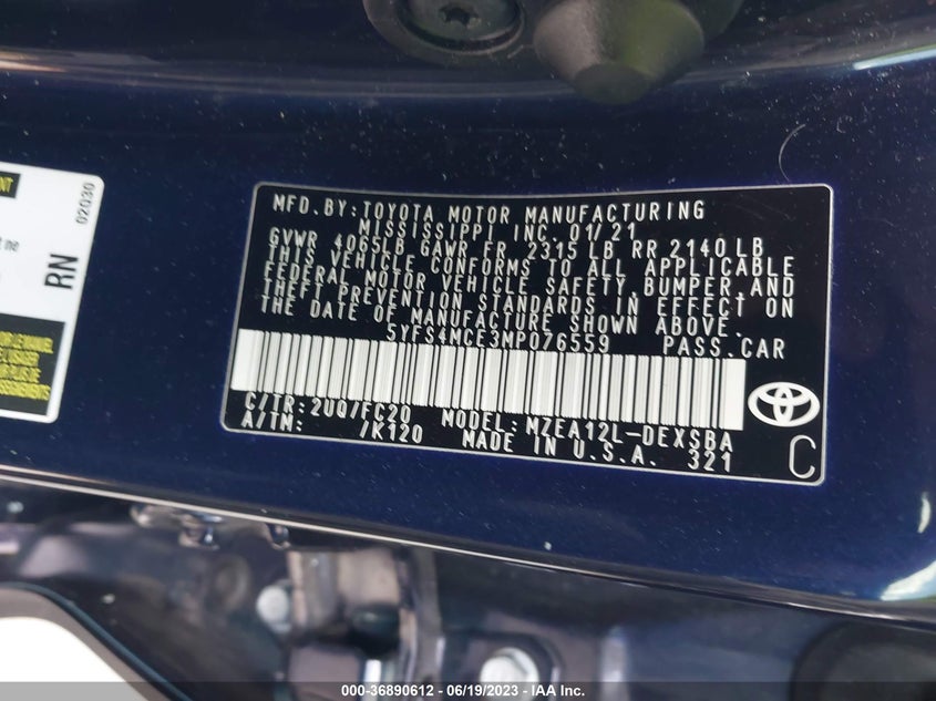 VIN 5YFS4MCE3MP076559 2021 TOYOTA COROLLA SE/NIGHTSHADE/APEX SE