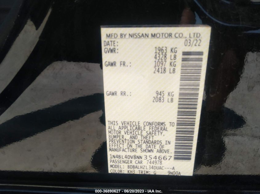 2022 NISSAN ALTIMA 2.5 SV - 1N4BL4DV8NN354667
