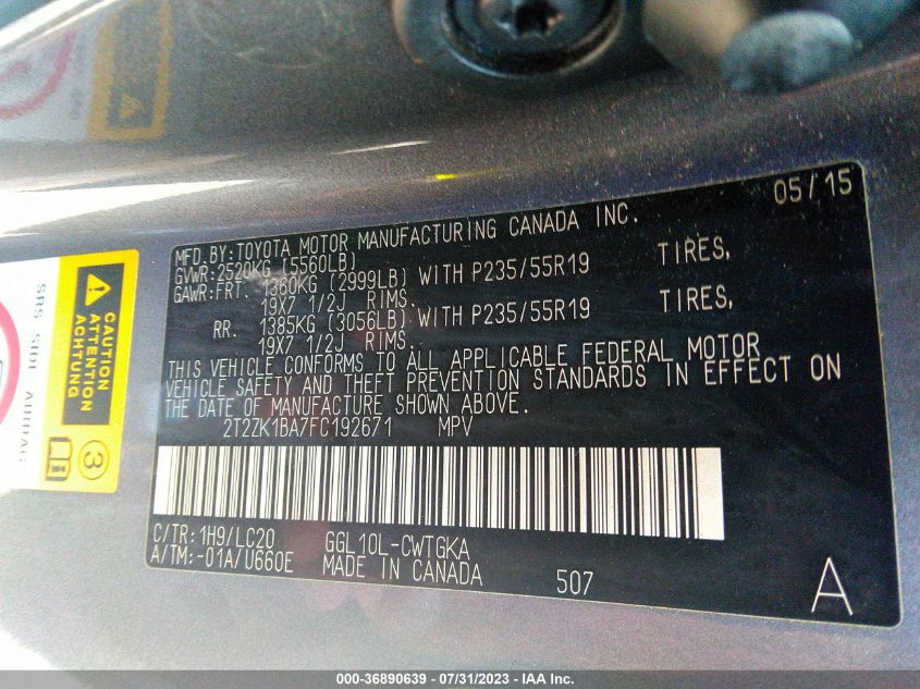 2015 LEXUS RX 350 - 2T2ZK1BA7FC192671