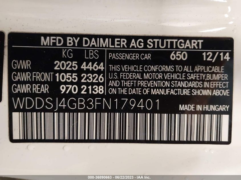 2015 MERCEDES-BENZ CLA-CLASS CLA 250 - WDDSJ4GB3FN179401