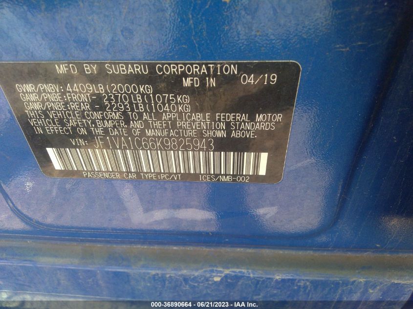 2019 SUBARU WRX PREMIUM - JF1VA1C66K9825943