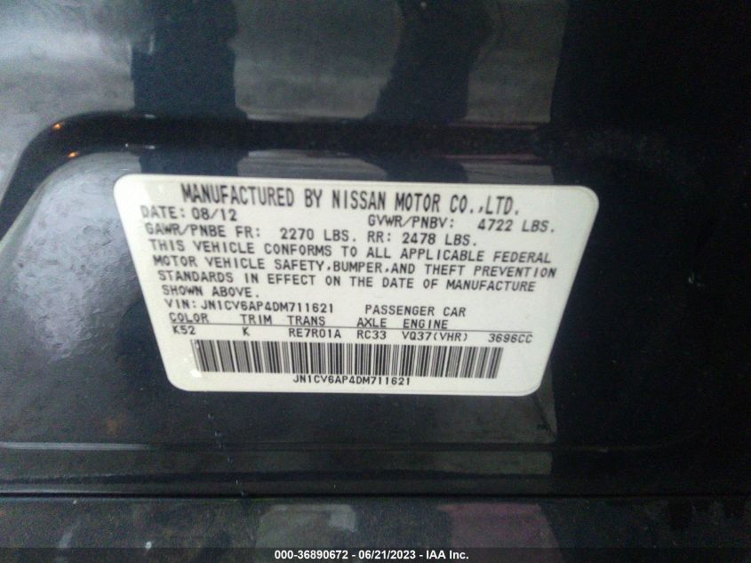 2013 INFINITI G37 SEDAN JOURNEY JN1CV6AP4DM711621