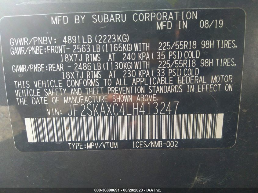 2020 SUBARU FORESTER TOURING - JF2SKAXC4LH413247