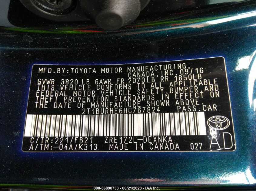 2017 TOYOTA COROLLA L/LE/XLE/SE - 2T1BURHE6HC767824