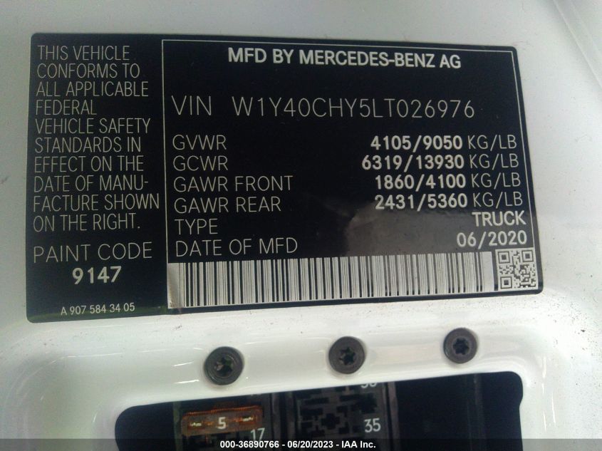 2020 MERCEDES-BENZ SPRINTER CARGO VAN W1Y40CHY5LT026976