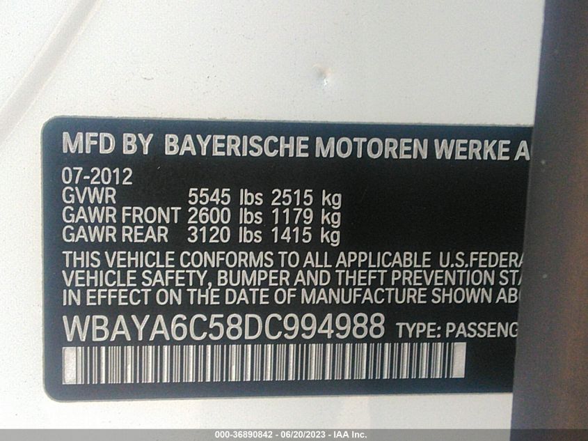 2013 BMW 7 SERIES 740I - WBAYA6C58DC994988