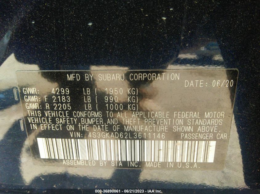 2020 SUBARU IMPREZA PREMIUM - 4S3GKAD62L3611146