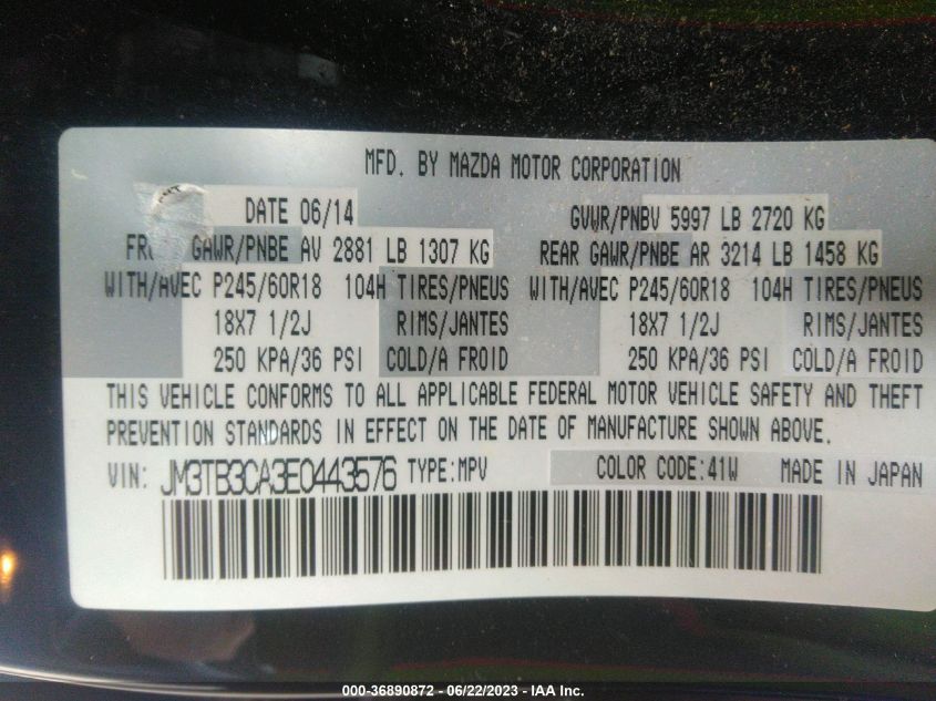 2014 MAZDA CX-9 TOURING - JM3TB3CA3E0443576