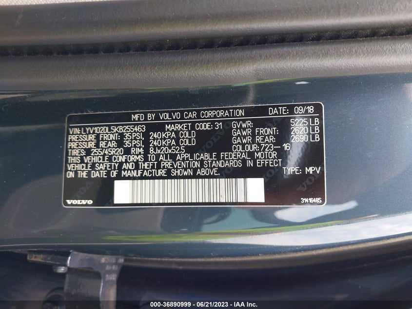 VIN LYV102DL5KB255463 2019 VOLVO XC60 INSCRIPTION