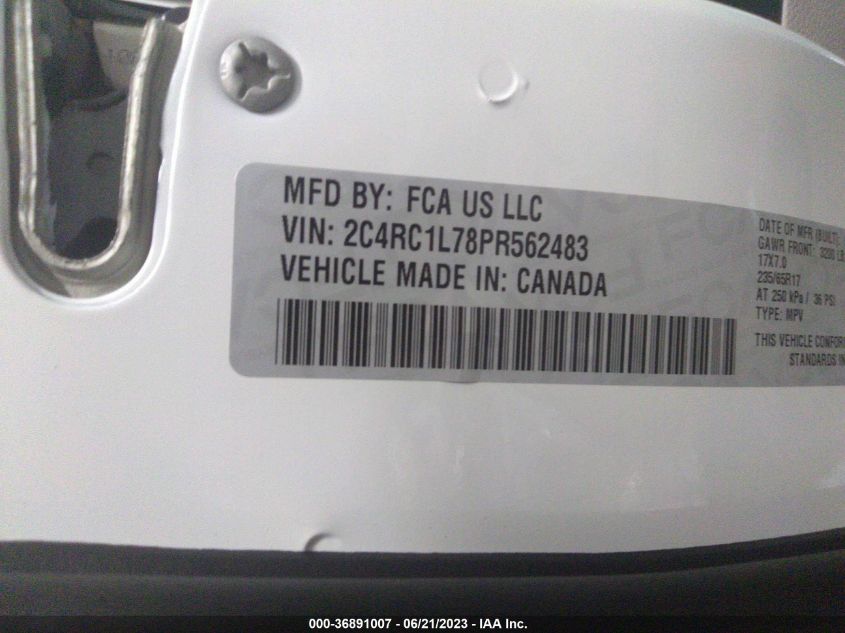 2023 CHRYSLER PACIFICA - 2C4RC1L78PR562483