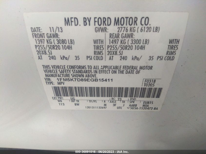 2014 FORD EXPLORER XLT - 1FM5K7D89EGB15411