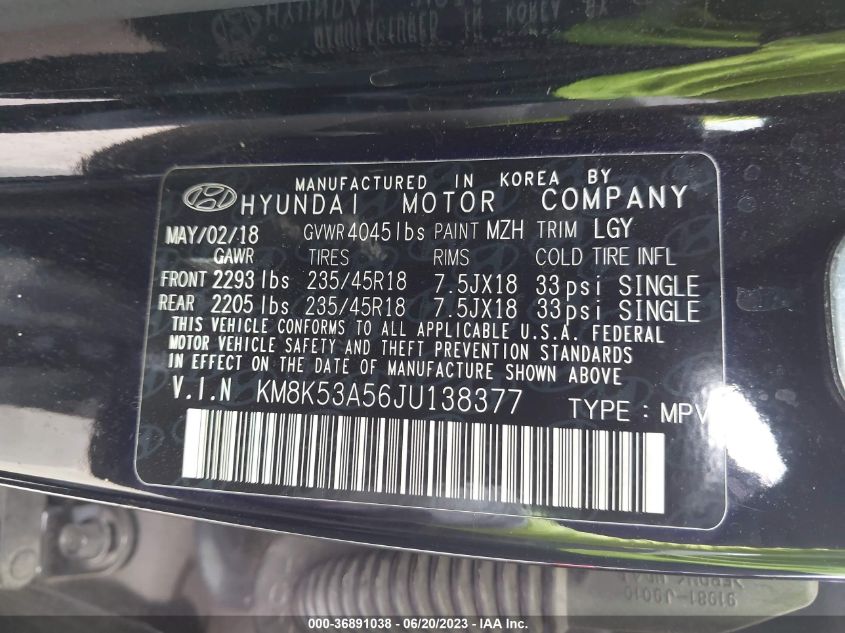 2018 HYUNDAI KONA ULTIMATE - KM8K53A56JU138377