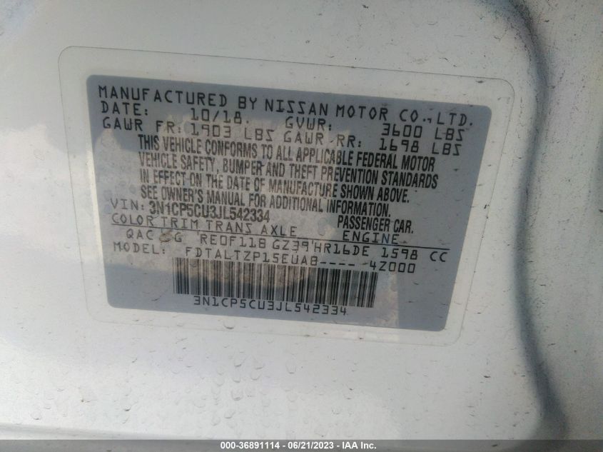 2018 NISSAN KICKS SR - 3N1CP5CU3JL542334