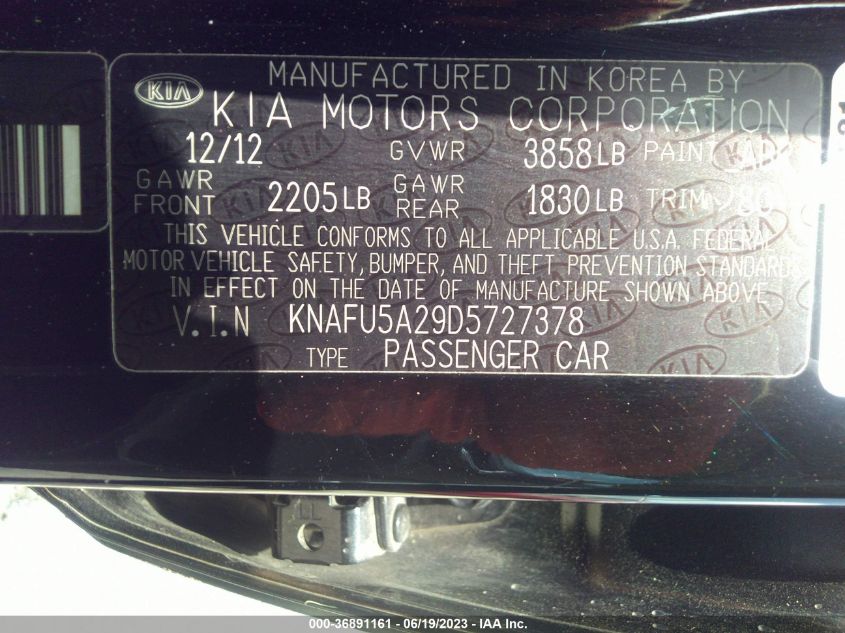 2013 KIA FORTE 5-DOOR EX - KNAFU5A29D5727378