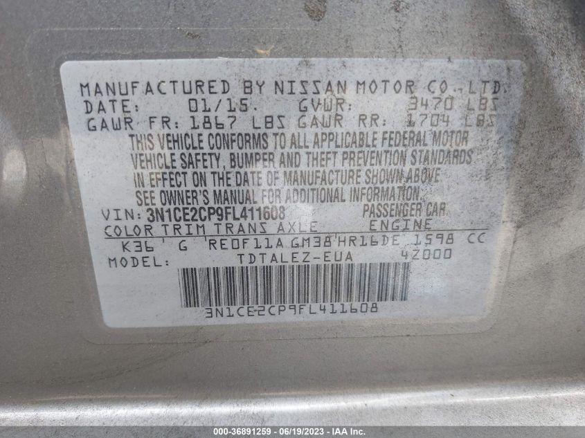 2015 NISSAN VERSA NOTE SL - 3N1CE2CP9FL411608