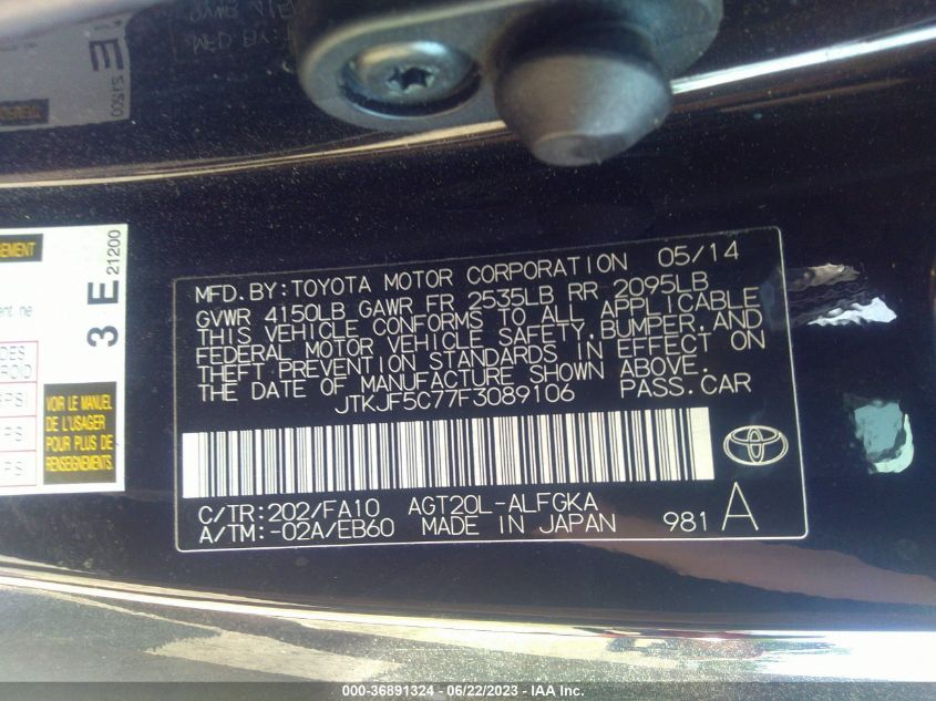 2015 TOYOTA SCION TC JTKJF5C77F3089106