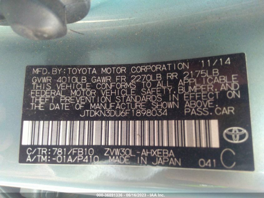 2015 TOYOTA PRIUS FOUR - JTDKN3DU6F1898034
